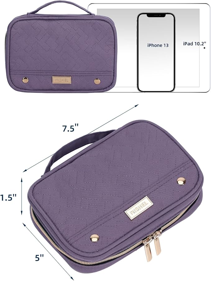 NISHEL Travel Jewelry Case Organizer, Tangle-Free Necklace Storage Bag | Stores rings, earrings, bracelets and watches in a compact case for travel, vacations and daily use, Purple, Small