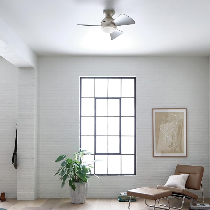 Kichler Sola 34" LED Indoor Outdoor Ceiling Fan in Brushed Nickel, 3-Blade, 3000K, (34" W x 11" H), 330150NI