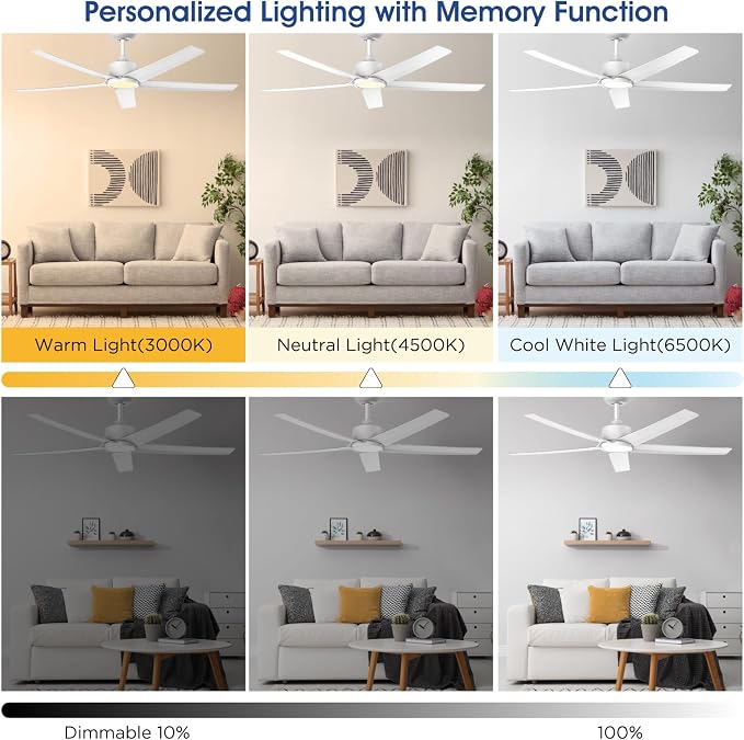 ocioc 52 Inch Smart Ceiling Fan,Modern Ceiling Fans with Lights and Remote,Compatible with Alexa/Google Home/APP,Reversible,Dimmable,3 CCT,Timer,White Ceiling Fan for Living Room,Bedroom