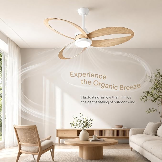 52 Inch Ceiling Fan with Light, Flush Mount Ceiling Fan, White | Quiet DC Motor, 6 Speeds & 3 Color Temperatures, Dimmable LED, Reversible for Bedroom Living Room Patio