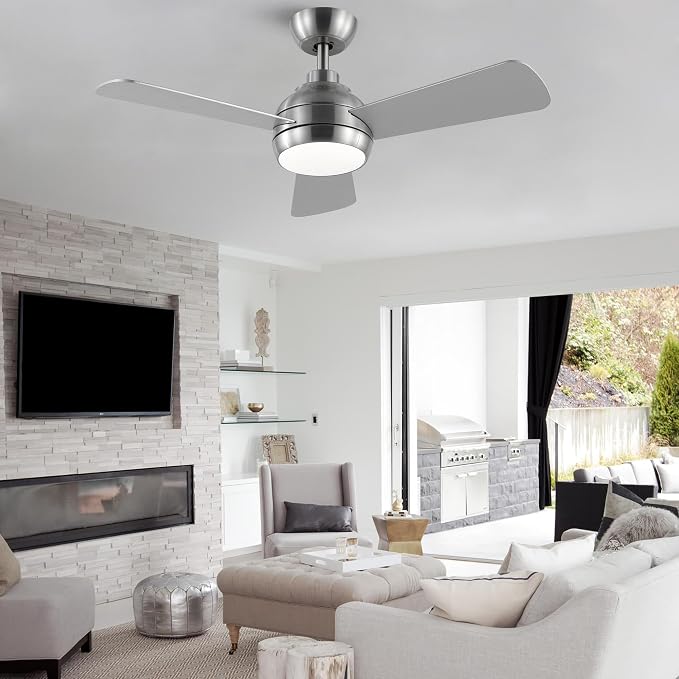 42 Inch Downrod Ceiling Fan with Light, 3 Wood Blades | Remote Control,Reversible Quiet DC Motor,Wood Blades,6 Speed,3CCT Dimmable for Bedroom,Living Room