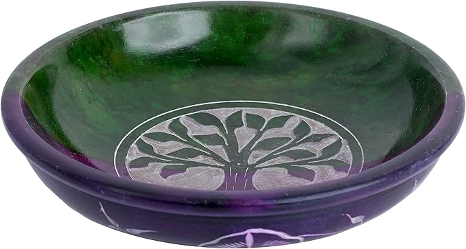 Incense Garden Soapstone Smudge Bowl for Scrying - 5”x 1” - Incense Burner, Wiccan Rituals, Divination (Tree of Life)