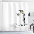 Ambesonne Sea Animals Shower Curtain, Hand Drawn Art Penguins Aquatic Flightless Birds Polar South Pole Wildlife, Cloth Fabric Bathroom Decor Set with Hooks, 69" W x 84" L, Charcoal White