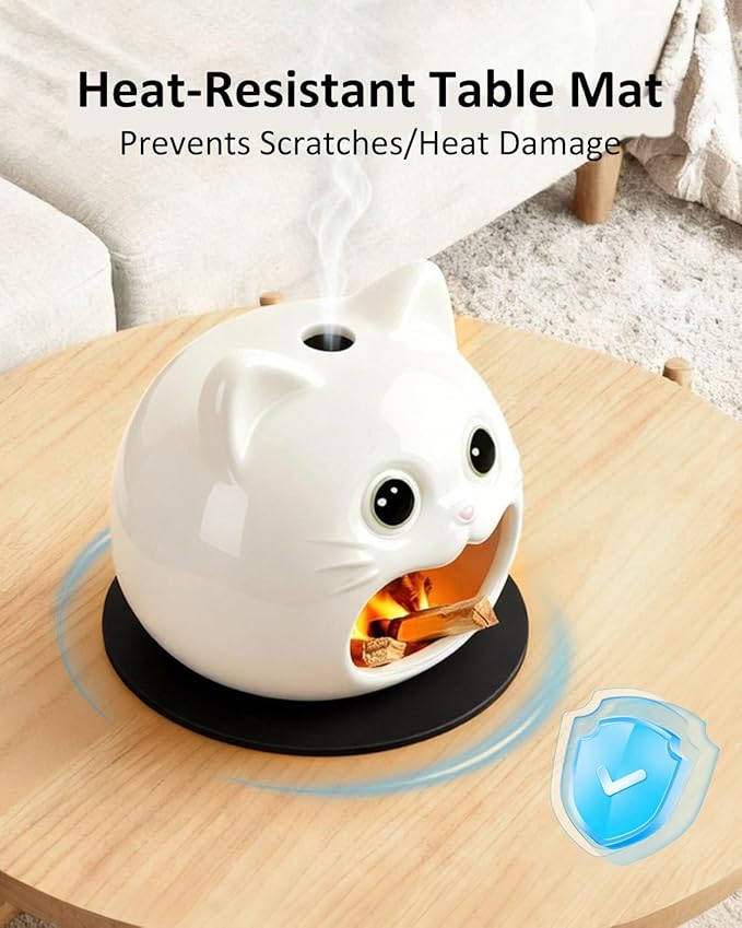 Cute Palo Santo Holder, Cat-Shape Ceramic Palo Santo Burner with Heat-Resistant Mat for Meditation and Energy Cleansing, Smudge Bowl for Wood Sticks, Sage and Incense Cones, Home Decor Gift