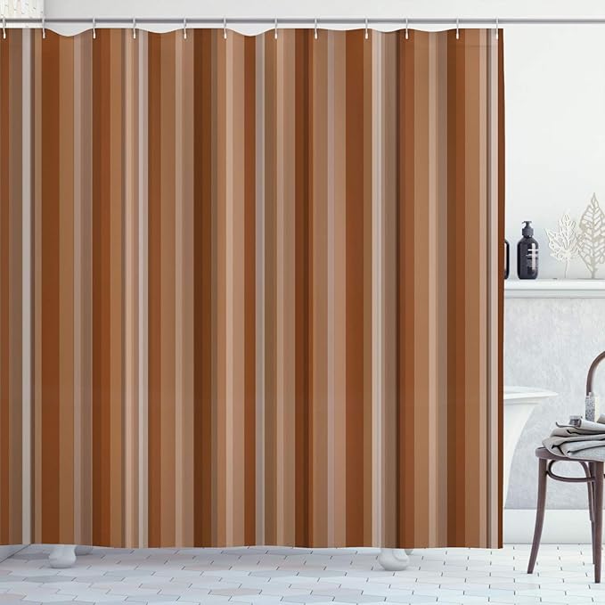 Ambesonne Stripes Shower Curtain, Abstract Ocean Inspired Palette Lines Geometrical Image Illustration, Cloth Fabric Bathroom Decor Set with Hooks, 70" Long, Pale Caramel