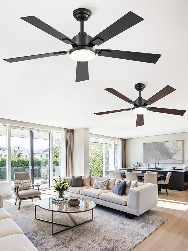 2 Pack 52 Inch Ceiling Fans with Lights and Remote&APP Control, Black Smart Ceiling Fan with 3000-6000K Dimmable, 6 Speeds Reversible, Indoor/Outdoor Ceiling Fan for Bedroom Living Room