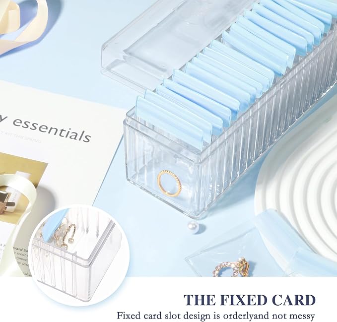 HOMEHIVE Acrylic Jewelry Box Organizer, Clear Jewelry Organizer Holder with 20 Portable Anti Tarnish Jewelry bags, Travel Jewelry Case for Earrings/Rings/Necklaces for Women Girls, Blue