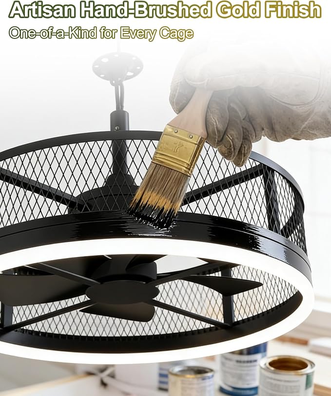 20'' Outdoor Ceiling Fan with Light, IP65 Waterproof Gazebo Hanging Fan, Remote Control, 3CCT, 6-Speed, Plug-in Caged Ceiling Fan for Patio Porch Pergola, Works with Alexa & Google Assistant