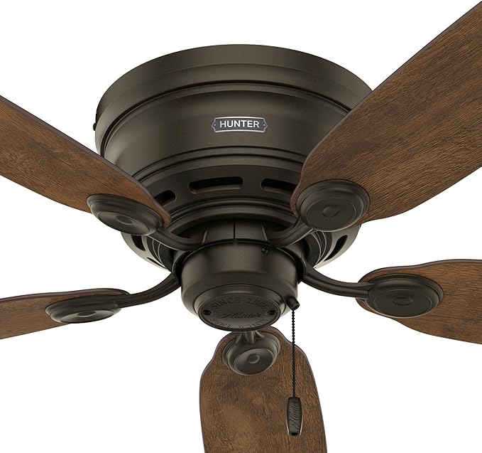 Hunter Low Profile IV, Indoor, Ceiling Fan, No Light, 42 inch, New Bronze | Low Profile Flush Mount, Pull Chain, 5 Blades, For Bedroom, Living Room, Kitchen, 51061