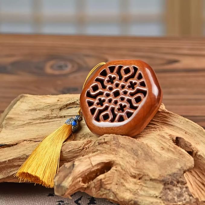 Circular Hand-Carved Rosewood & Ebony Incense Burner - Zen Meditation Bowl with Gold Tassel