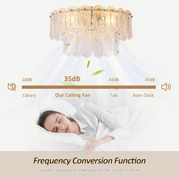 Crystal Caged Ceiling Fan with Light Flush Mount, 20inch Crystals Ceiling Fan with Light and Remote,Gold Crystal Fandelier Ceilings Fans with Lights for Bedroom,Nursery, Foyer