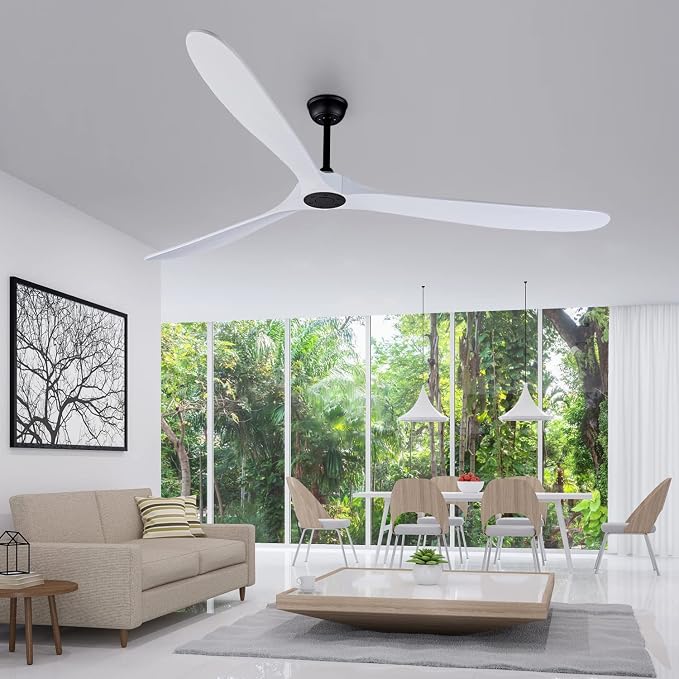 88 Inch Ceiling Fan Without Light, 3 Solid Wood Blades, Remote Control | 6 Speeds Available, Noiseless, fit for Flat/Sloped Ceiling, Wood Blades, desgin for Bedroom/Living Room/Dining Room