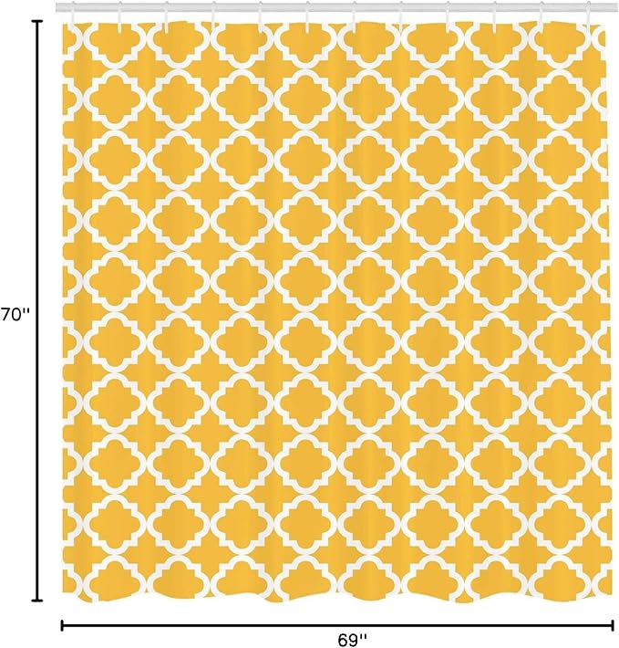 Ambesonne Quatrefoil Shower Curtain, Vintage Classic Pattern with Monochrome Elements in Old Fashioned Style Print, Cloth Fabric Bathroom Decor Set with Hooks, 69" W x 70" L, Mustard White