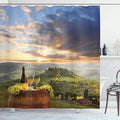 Ambesonne Winery Shower Curtain, Vineyard in Chianti Tuscany Italy Autumn Sunrise Dramatic Clouds, Cloth Fabric Bathroom Decor Set with Hooks, 69" W x 70" L, Lime Green