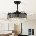52 Inch Chandelier Ceiling Fan, Fandelier Retractable Ceiling Fan for Bedroom Living Room, 3 Color Tempeature, 6-Speed Reversible Motor, Timer & Memory Function-Black