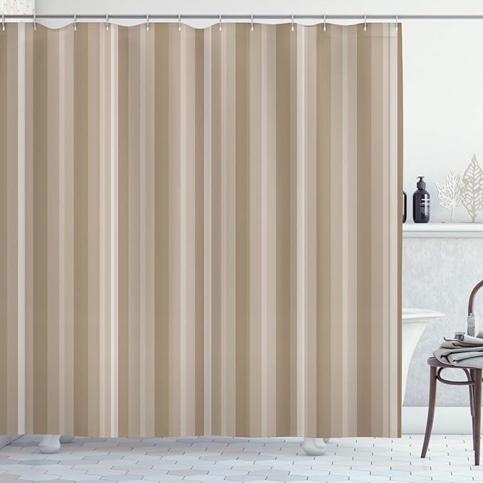 Ambesonne Stripes Shower Curtain, Abstract Ocean Inspired Palette Lines Geometrical Image Illustration, Cloth Fabric Bathroom Decor Set with Hooks, 75" Long, Pastel Brown