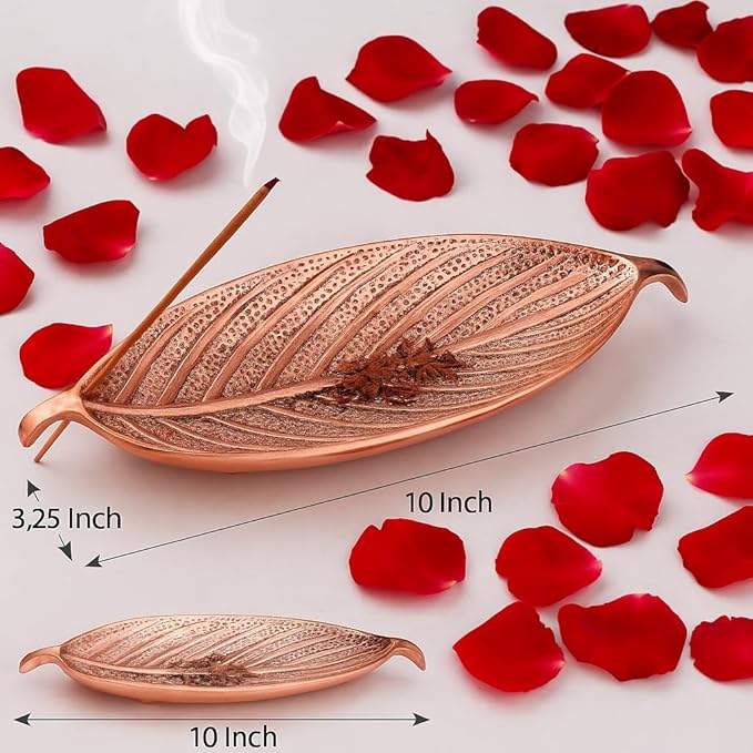 Pure Source India Aluminum Agarbatti Stand Incense Holder for Pooja, Decorative Copper Finish Ash Catcher, Long Durable Holder for Home Temple Meditation Décor (10 x 3.25 x 2 Inch)