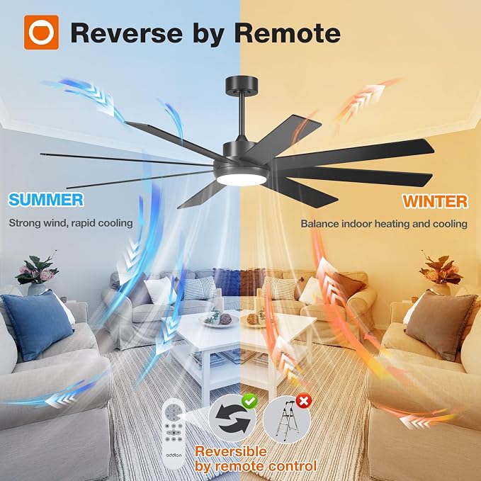 addlon 72 Inch Large Ceiling Fans with Lights, Black Ceiling Fan with Remote Control, Reversible, 5CCT, Dimmable, DC Motor, Modern Ceiling Fan for Living Room, Kitchen, Patio Indoor/Outdoor Use