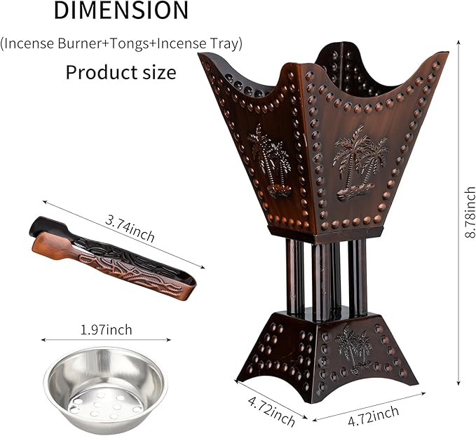 Decorative Palm Tree Incense Burner, Gold Metal Design (Red copper-WF012)
