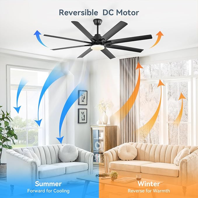 Sofucor 52 Inch Ceiling Fans with Lights, Smart Indoor/Outdoor Ceiling Fan With Remote, Work with Alexa/Google, Quiet Reversible DC Motor, 6-Speed, 8 Blade Black Ceiling Fans for Patio Bedroom Garage