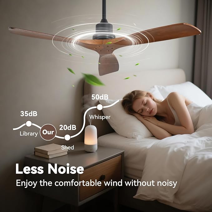 Sofucor Smart Ceiling Fan no Lights, 52" Low Profile Ceiling Fans with Remote, Compatible with Alexa/Google/App, 6-Speed Timing Reversible DC Motor for Bedroom Living Room Patio Indoor Outdoor