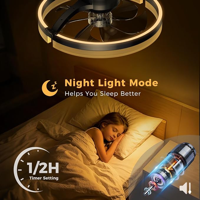RGB Ceiling Fans with Lights and Remote, 20 Inch Flush Mount Low Profile Ceiling Fan with Light,3000K-6500K Dimmable,Modern LED Fandelier Ceiling Fan for Bedroom Living Room (Black)