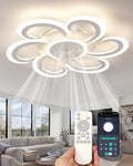 24" White Flower Ceiling Fan with Light Remote Control, 3 Light Color 6 Speeds Flush Mount Low Profile Ceiling Fan for Bedroom Kitchen