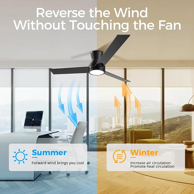 Ceiling Fans with Lights, 42 Inch Black Low Profile Ceiling fan with Light and Remote Control, Flush Mount, Reversible, 3CCT, Dimmable, Noiseless, Small Ceiling Fan for Bedroom, Indoor/Outdoor Use