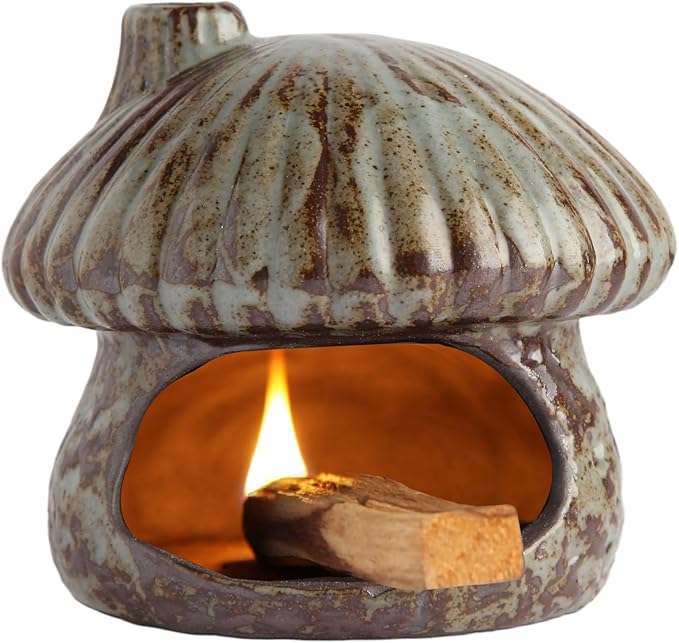 Palo Santo Holder Mushroom Shape, Ceramic Sage Holder for Burning Palo Santo Burner for Meditation, Yoga and Relaxation(Green)