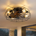 ZYD Caged Ceiling Fan with Light, 19" Caged Industrial Ceiling Fans with Lights and Remote Flush Mount, Small Farmhouse Ceiling Fan with Light Low Profile 6 Speed Reversible with Timing - Black