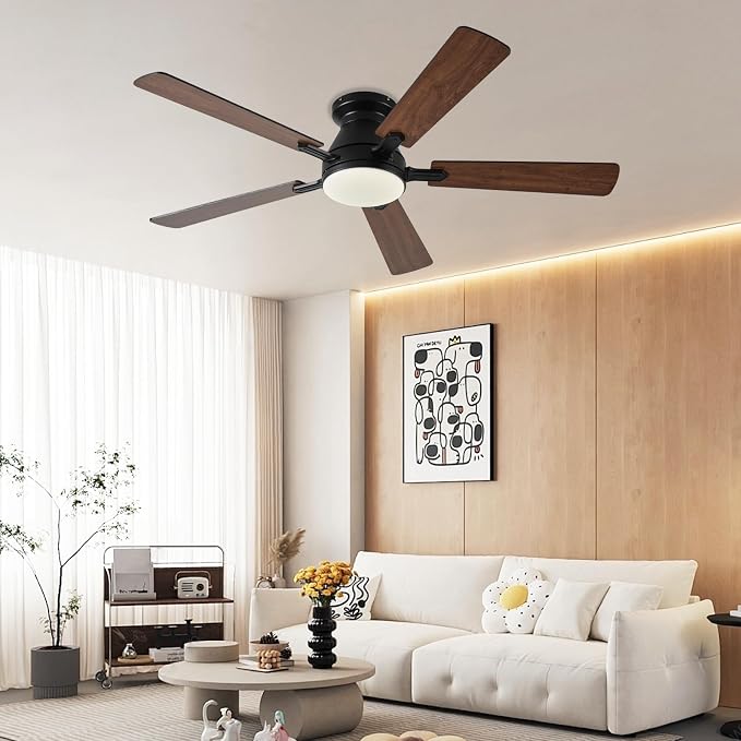 Ayaoty 54 inch Ceiling Fans with Lights and Remote, Low Profile Ceiling Fan with Light, Flush Mount, Reversible, 3CCT, Dimmable, Noiseless, White Ceiling Fan for Bedroom, Indoor/Outdoor Use