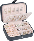 Hatori Travel Jewelry Box, PU Leather Small Jewelry Organizer for Women Girls, Double Layer Portable Mini Travel Case Display Storage Holder Boxes for Stud Earrings, Rings (Black Beige)