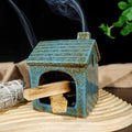 Mougigi Blue House Palo Santo Burner Holder - Ceramic Mini Chiminea with Stable Base for Burning Sage & Incense Cones-Ideal Small Smudge Bowl for Zen Altars, Meditation,Yoga Spaces, Home Decor & Gifts