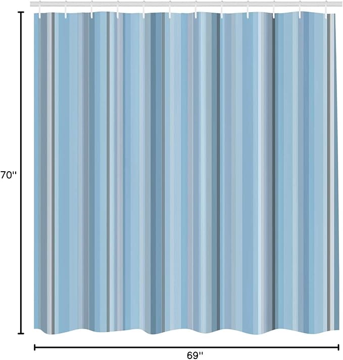 Ambesonne Stripes Shower Curtain, Abstract Ocean Inspired Palette Lines Geometrical Image Illustration, Cloth Fabric Bathroom Decor Set with Hooks, 70" Long, Baby Blue
