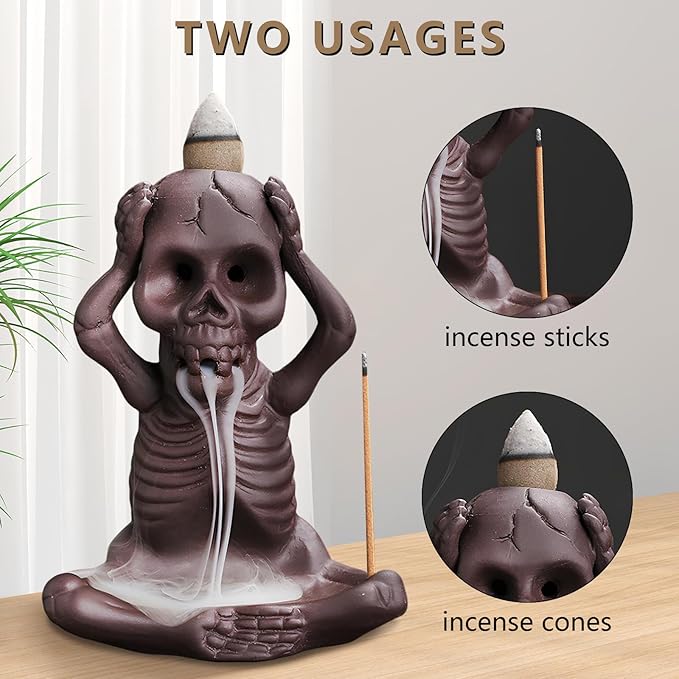 Comeon Skull Decor Incense Stick Holder Reverse Flow Censer Incense Waterfall Burner + Backflow Incense Cones, Incense Sticks, Tweezer, Mat (Don't Listen)