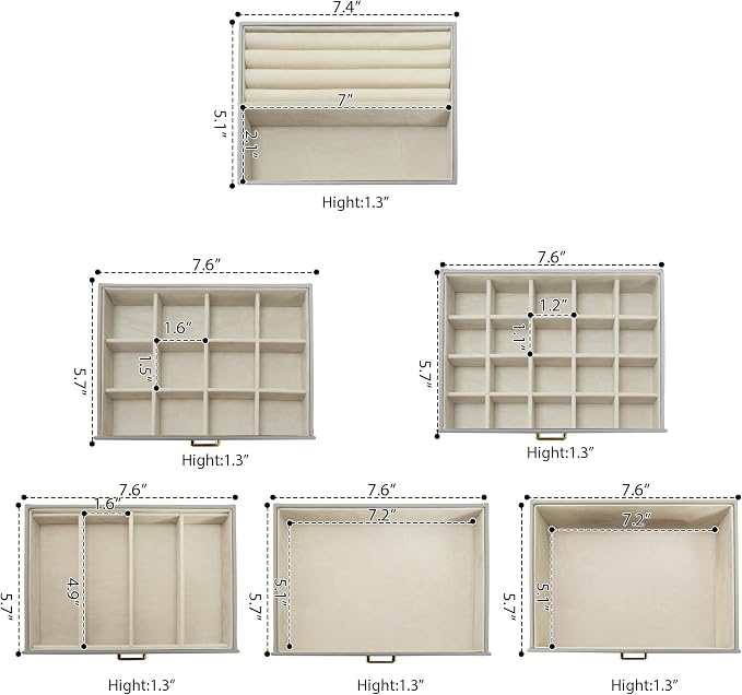 AKOZLIN 6-Tier Jewelry Box Organizer Functional 5 Drawers Leather Jewelry Storage Case for Women Girls Ring Necklace Earring Bracelet Holder Organizer with Mirror Extra Large Grey