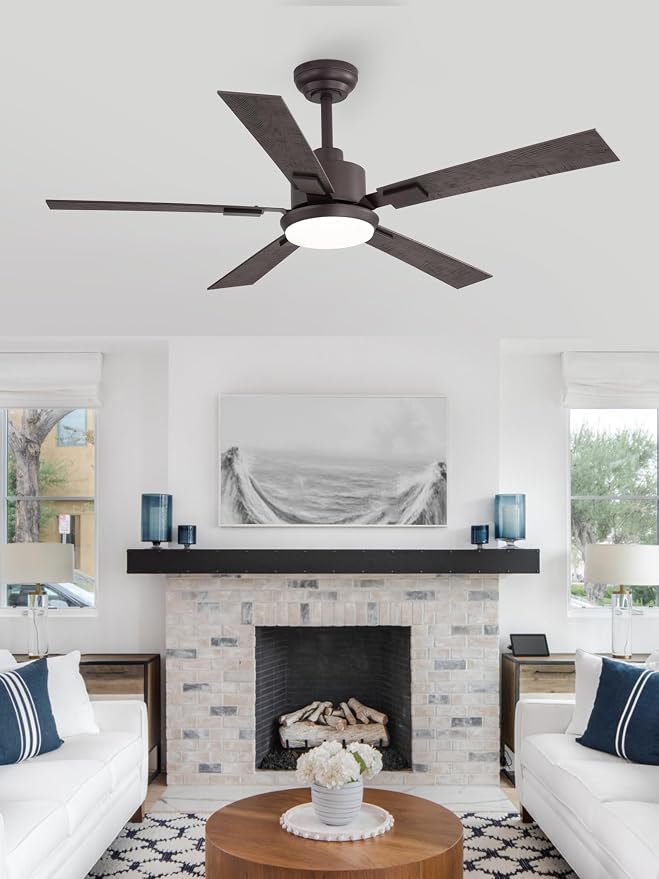 ZMISHIBO 52 inch Bronze Ceiling Fans with Lights and Remote, Indoor/Outdoor Farmhouse Ceiling Fan for Bedroom Living Room Patio, 6 Speed Reversible Quiet DC Motor, 3 CCT, Dual Finish Blades