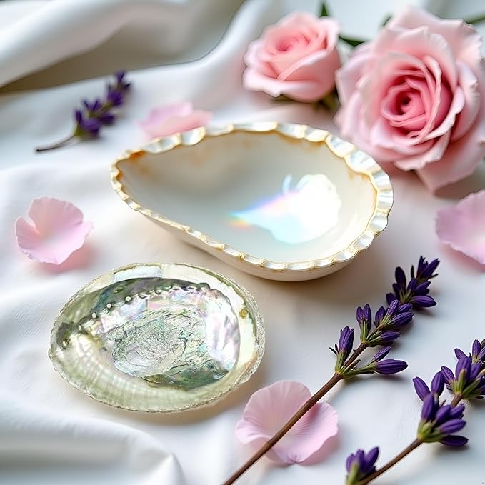 Colorful Fashionable Large Abalone Shell Bowl, 4-4.5 Inch Exquisite Natural Sea Shell Smudge Bowl for Sage Burning and Incense for Decor, Display and Great Gift, Incense Holders, Decorations
