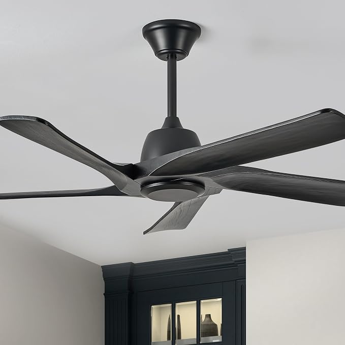 52“ DC Ceiling Fan No Light, 5 Solid Wood Fan Blades, Remote and APP Control, 6-speed Reversible, Quiet Ceiling Fan without Lights for Bedroom, Living Room, Office, Black