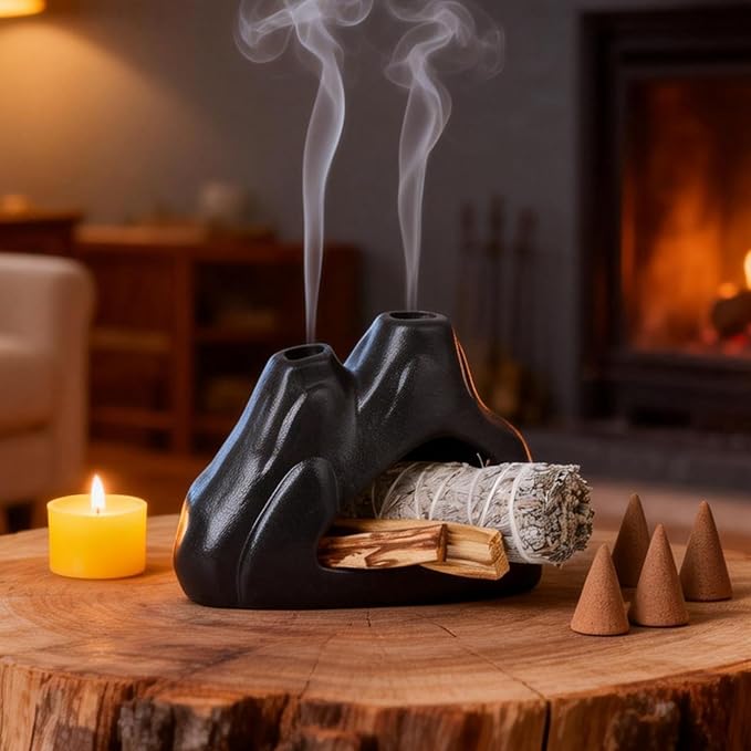 Ceramic Palo Santo Incense Holder. A Mini Chimney for Burning Palo Santo Incense and Sage, Incense Burner, Mountain-Shaped Burner, Home Decor Incense Burner for Yoga Meditation Rooms.