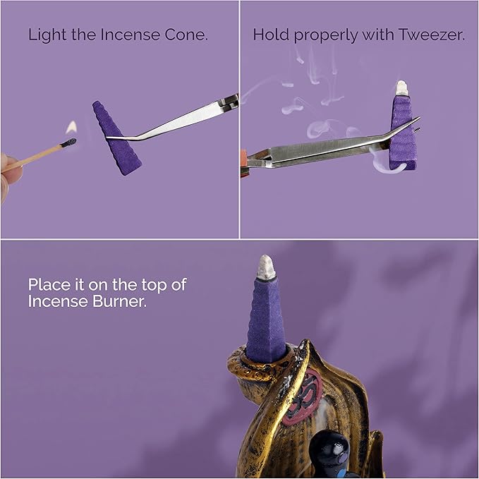 Backflow Natural Incense Waterfall Cones Unique Shape for Backflow Incense for Prayer, Meditation, Relaxation Burner Holder (25 pcs) (Lavender, Step Pyramid)