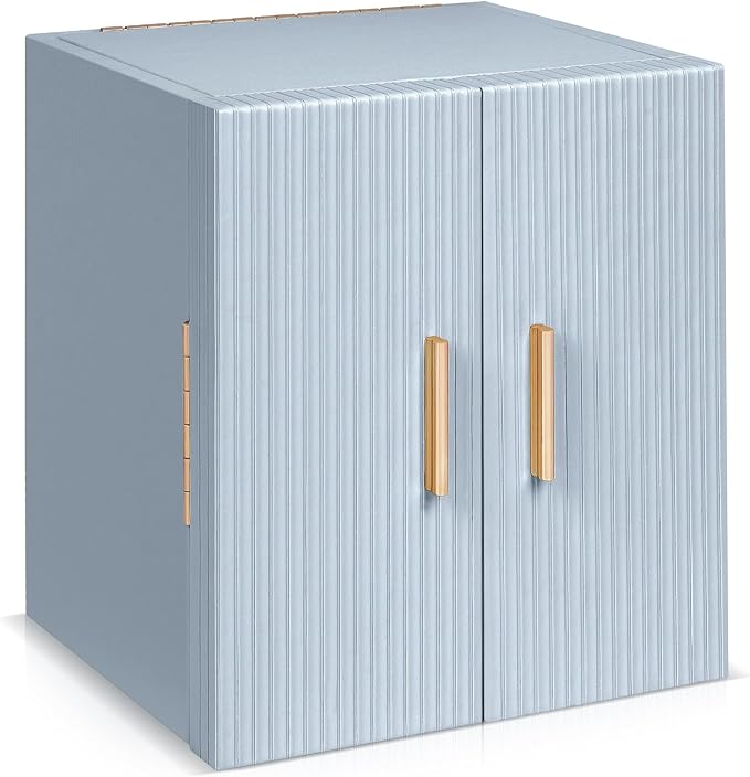 Dajasan Large Jewelry Box Organizer, Jewelry Storage Organizer with 3 Drawers, Huge Jewelry Box with Mirror for Women Girls, Double Door, Textured PU Leather, Gift Idea, Stylish (Blue + Gold)