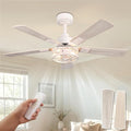 42 Inch Ceiling Fans with Lights, Remote Control Ceiling Fan for Bedroom Living Room, Quiet and Reversible DC Motor, Low Profile Flush Mount 6-Speed 5 Blades Caged Ceiling Fan, White