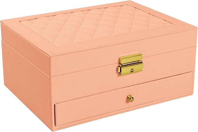 coobest Jewelry Box, 2 Layer Jewelry Organizer with Velvet Earring Organizer, Jewelry Holder Organizer Travel, White Jewelry Boxes for Women, Jewelry Boxes & Organizers for Girls, pink