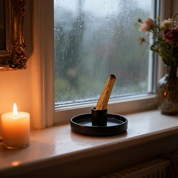 Palo Santo Stick Holder, Small Modern Palo Santo Holder, Ceramic Black Incense Holder for Wood Sticks, Candle Holder for Meditation Decor, Energy Cleansing&Healing, Cone Incense Holder