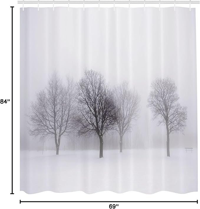 Ambesonne Winter Shower Curtain, Foggy Misty Cold Scenery Leafless Tree Branch in Weather Print, Cloth Fabric Bathroom Decor Set with Hooks, 69" W x 84" L, Grey and White