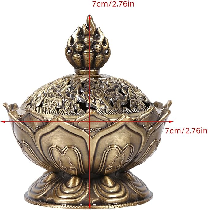 Vintage Backflow Smoke Incense Incense Holder Metal Incense Cone Holder Lotus Bowl Zinc Alloy for Home Office Ornament (Bronze)