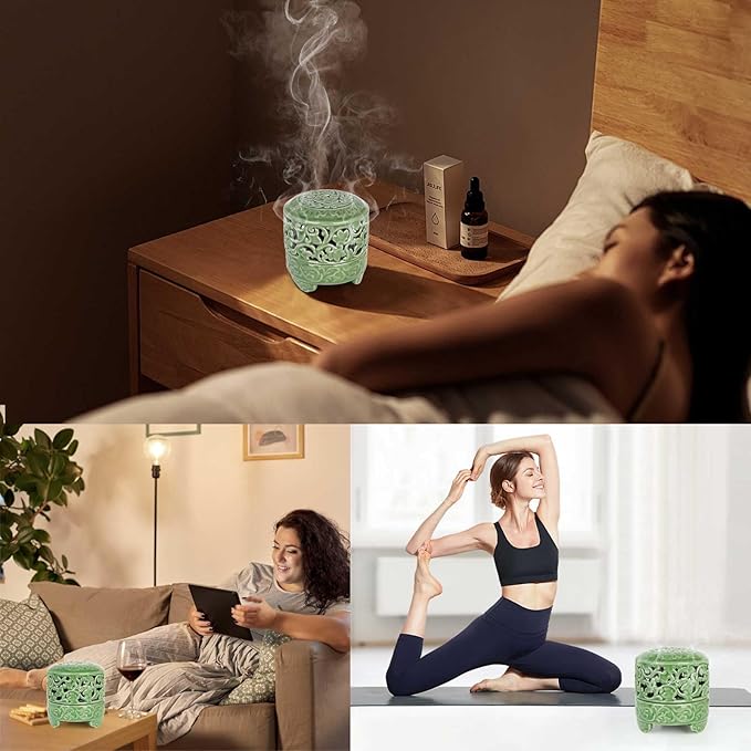 Incense Burner with Lid, Ceramic Incense Holder for Stick Cones & Coils Incense with Burn Cotton for Home, Office, Yoga (Xiangyun Incense Burner)