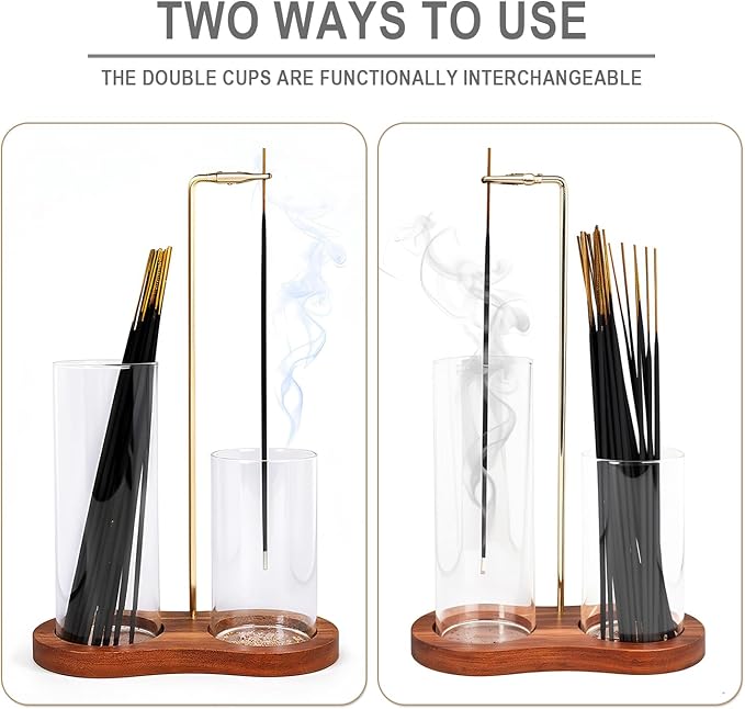 2 in 1 Incense Holder, Glass Incense Holder for Sticks, Anti-Ash Incense Burner with Removable Ash Catcher and Incense Storage for Yoga Meditation Spa Home Decor (Size A)