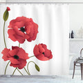 Ambesonne Floral Shower Curtain, Poppy Flowers Vivid Petals Buds Pastoral Purity Mother Earth Nature Design, Cloth Fabric Bathroom Decor Set with Hooks, 69" W x 75" L, Dark Pink